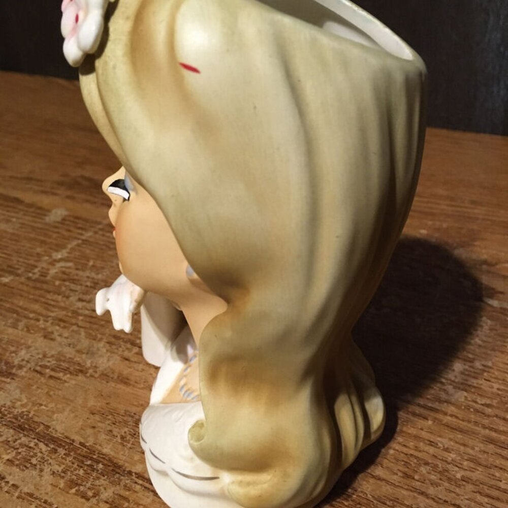 LEFTON LADY HEAD PLANTER VASE #2536 - Picture 10 of 13